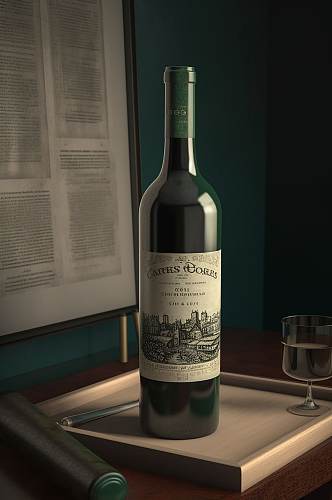 AI数字艺术葡萄酒红酒酒瓶包装样机模型