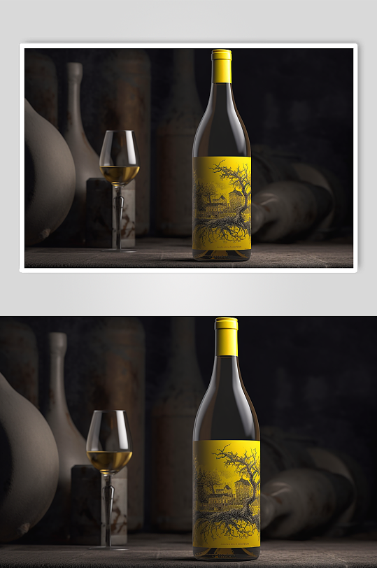 AI数字艺术葡萄酒红酒酒瓶包装样机模型