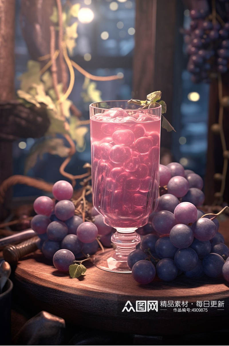 AI数字艺术新鲜葡萄水果果汁图片素材