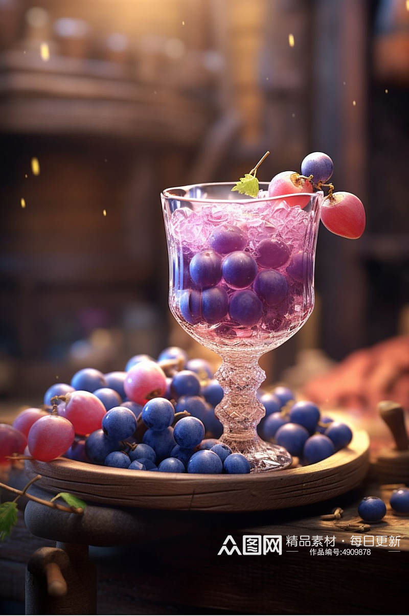 AI数字艺术新鲜葡萄水果果汁图片素材