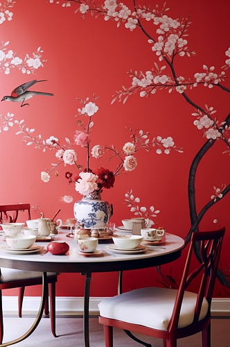 AI数字艺术原创茶壶中国风屋檐墙壁插画