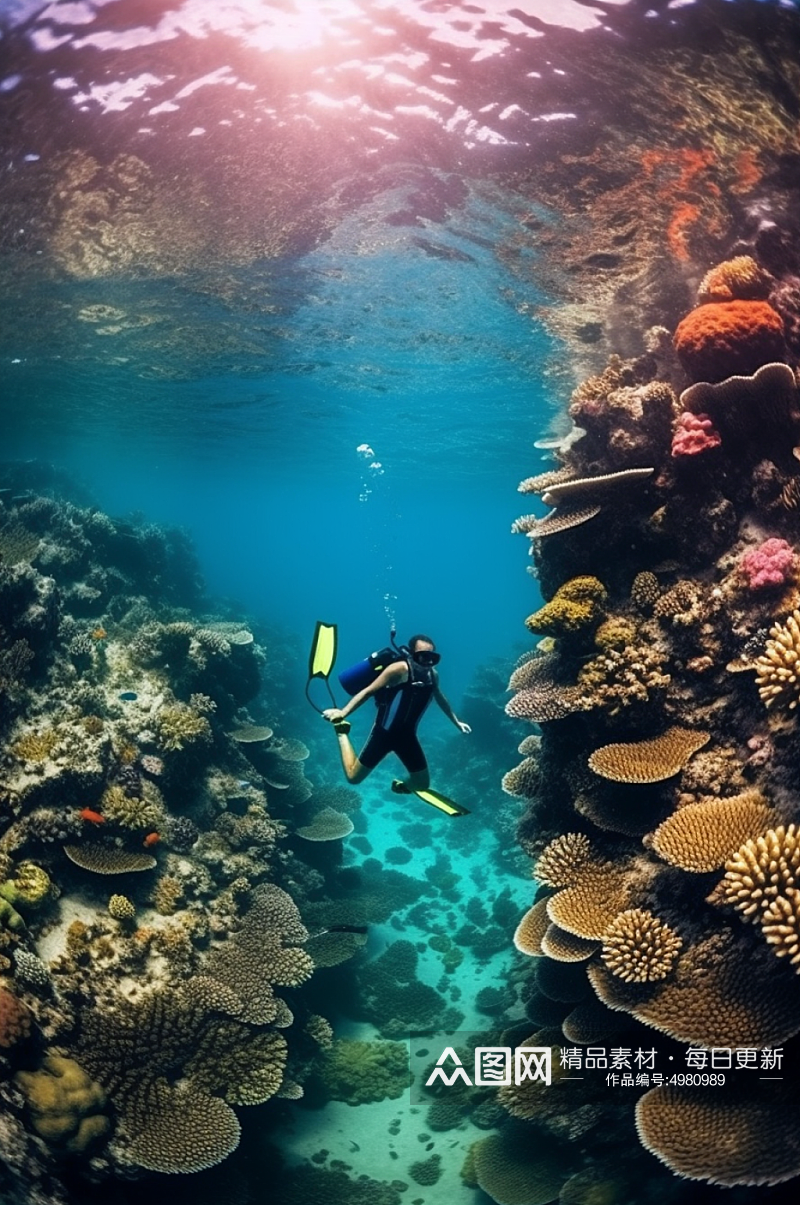AI数字艺术高清潜水人物摄影图片素材
