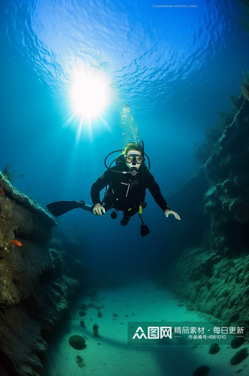 AI数字艺术清晰潜水人物摄影图片素材