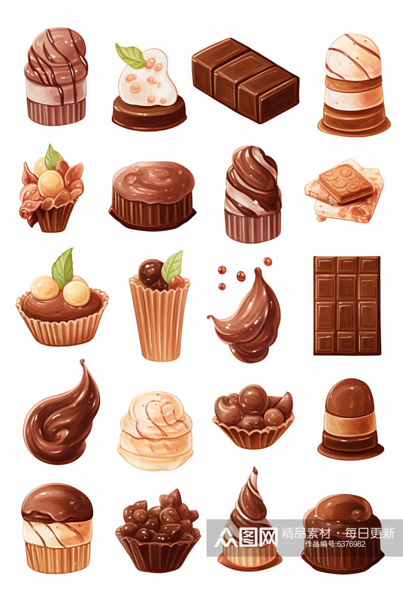 AI数字艺术巧克力甜品手账贴纸插画素材