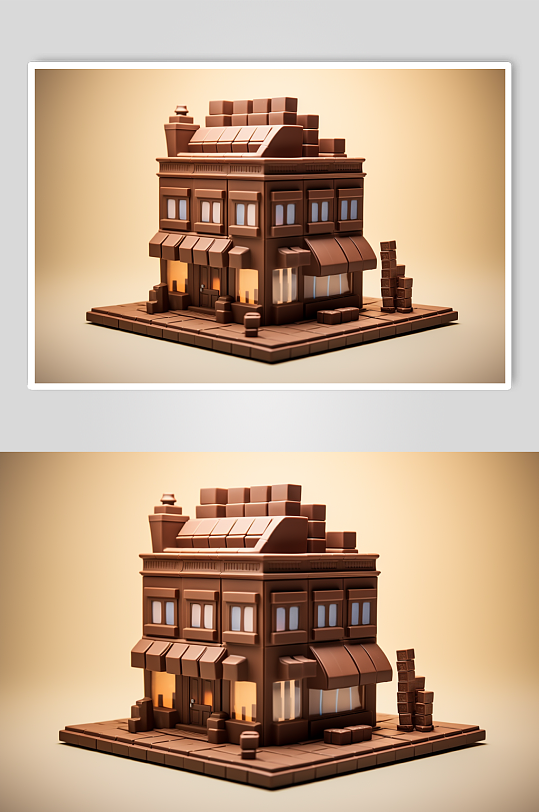 AI数字艺术巧克力山水建筑模型