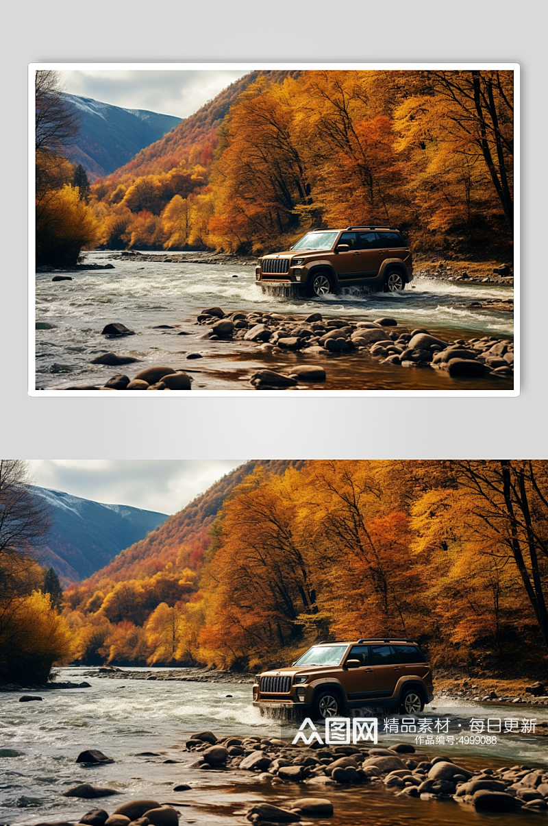 AI数字艺术原创秋季氛围汽车摄影图片素材
