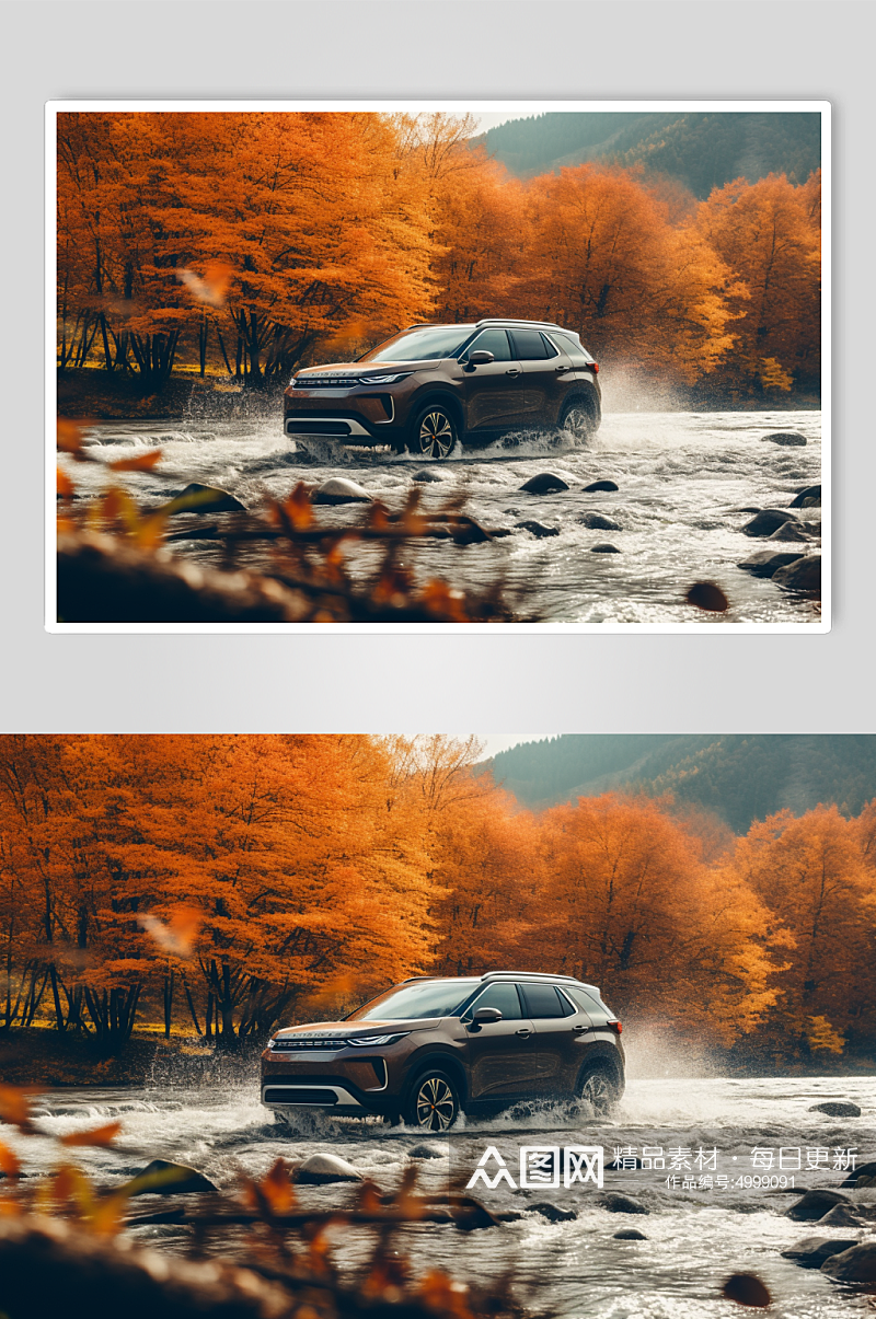 AI数字艺术原创秋季氛围汽车摄影图片素材
