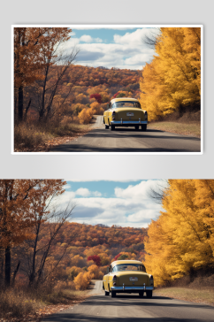 AI数字艺术创意秋季氛围汽车摄影图片
