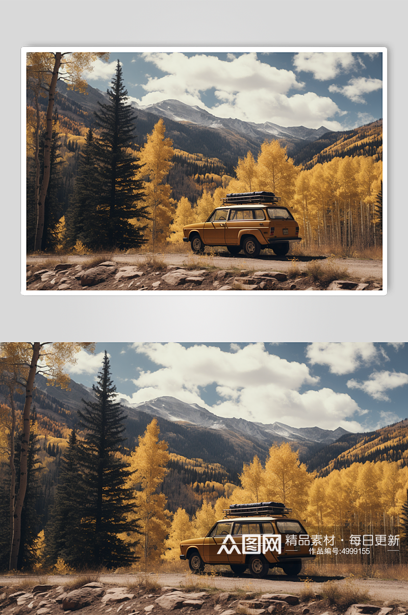 AI数字艺术创意秋季氛围汽车摄影图片素材