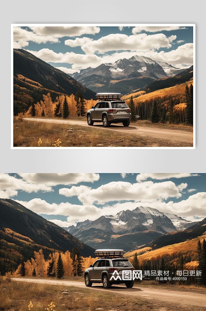 AI数字艺术创意秋季氛围汽车摄影图片素材