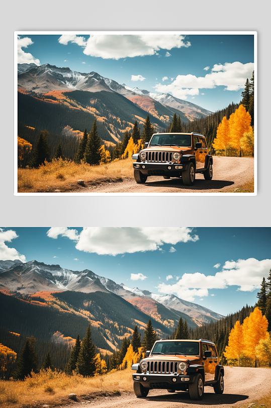 AI数字艺术高清秋季氛围汽车摄影图片