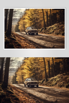 AI数字艺术简约秋季氛围汽车摄影图片
