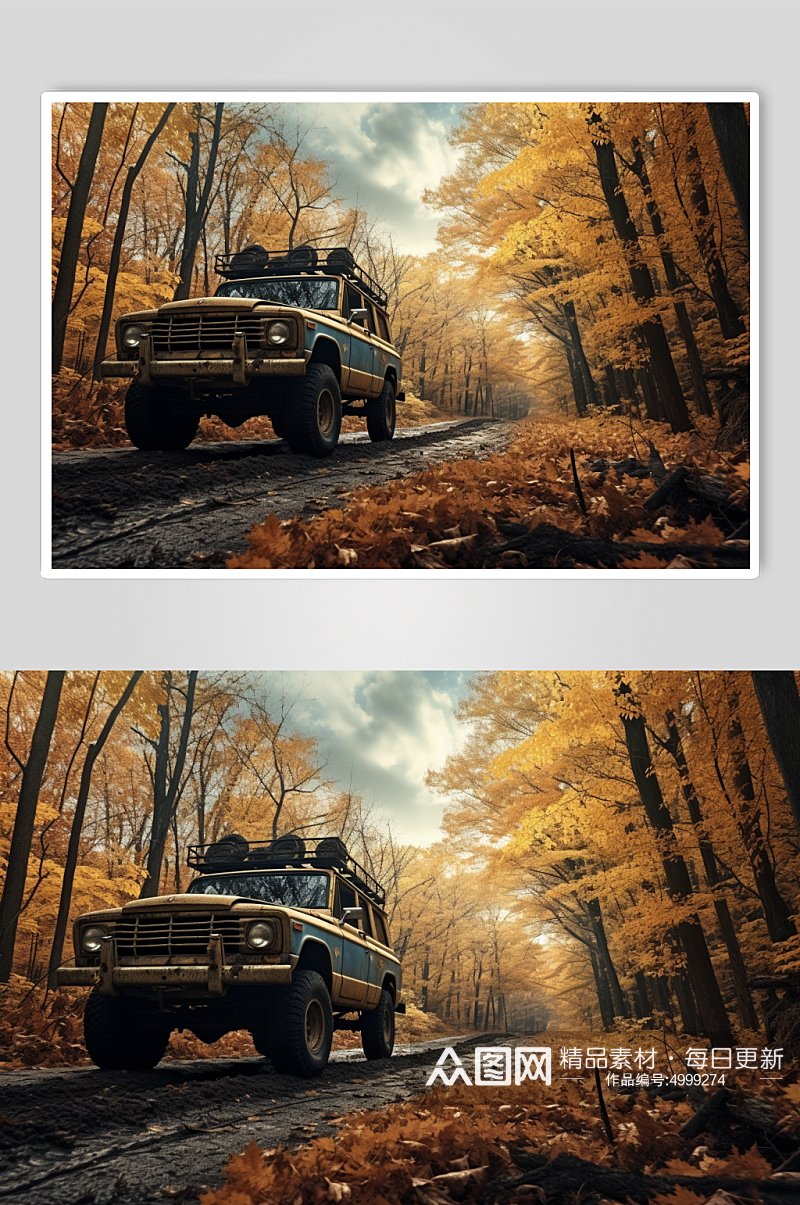 AI数字艺术简约秋季氛围汽车摄影图片素材