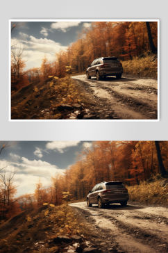 AI数字艺术简约秋季氛围汽车摄影图片