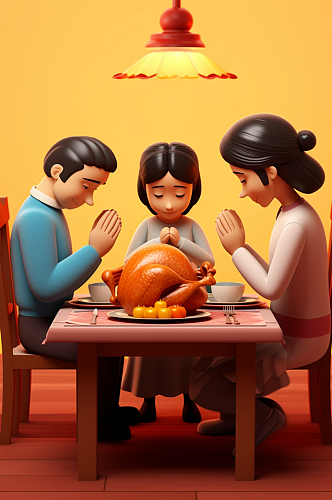 AI数字艺术感恩祈祷感恩节人物模型