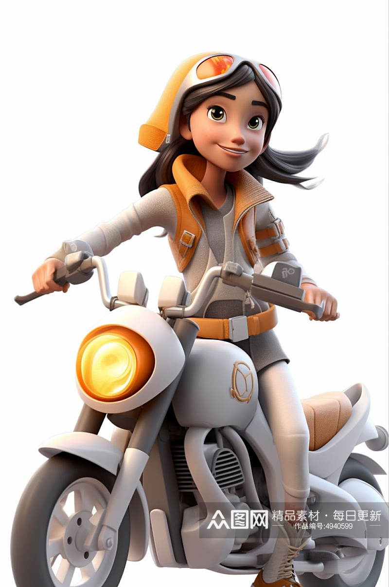 AI数字艺术创意手绘骑摩托的女孩人物模型素材