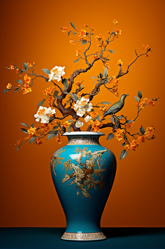 AI数字艺术中国古董青花瓷摄影图-众图网