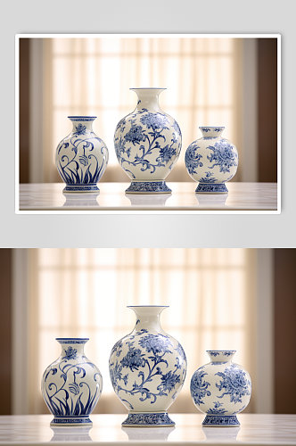 AI数字艺术中国古董青花瓷摄影图