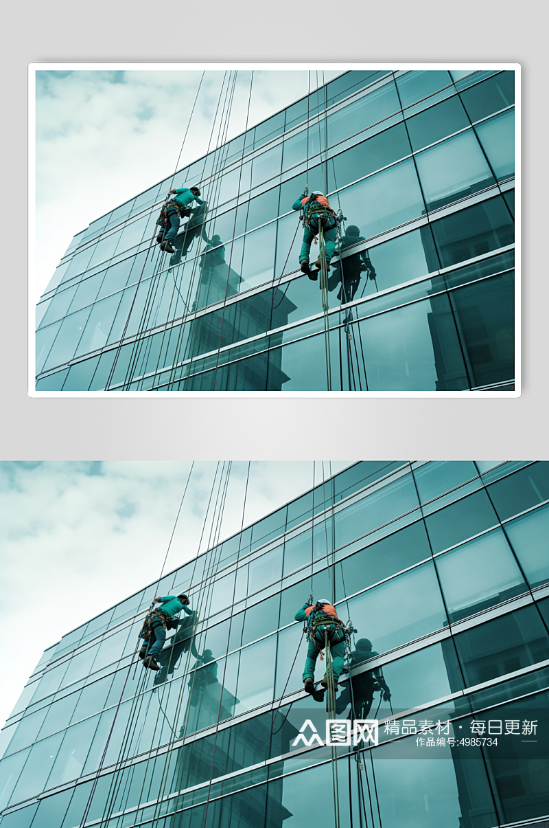 AI数字艺术高楼大厦外的清洁工人摄影图片素材