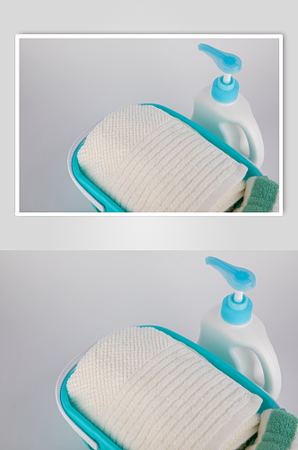 家政洗衣液白色毛巾清洁用品摄影图片