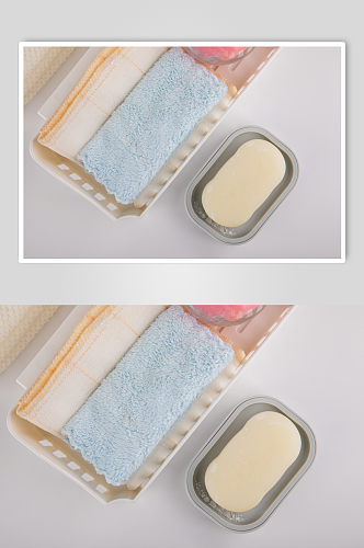 毛巾香皂洗澡清洁用品摄影图片
