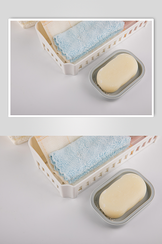 毛巾香皂洗澡清洁用品摄影图片