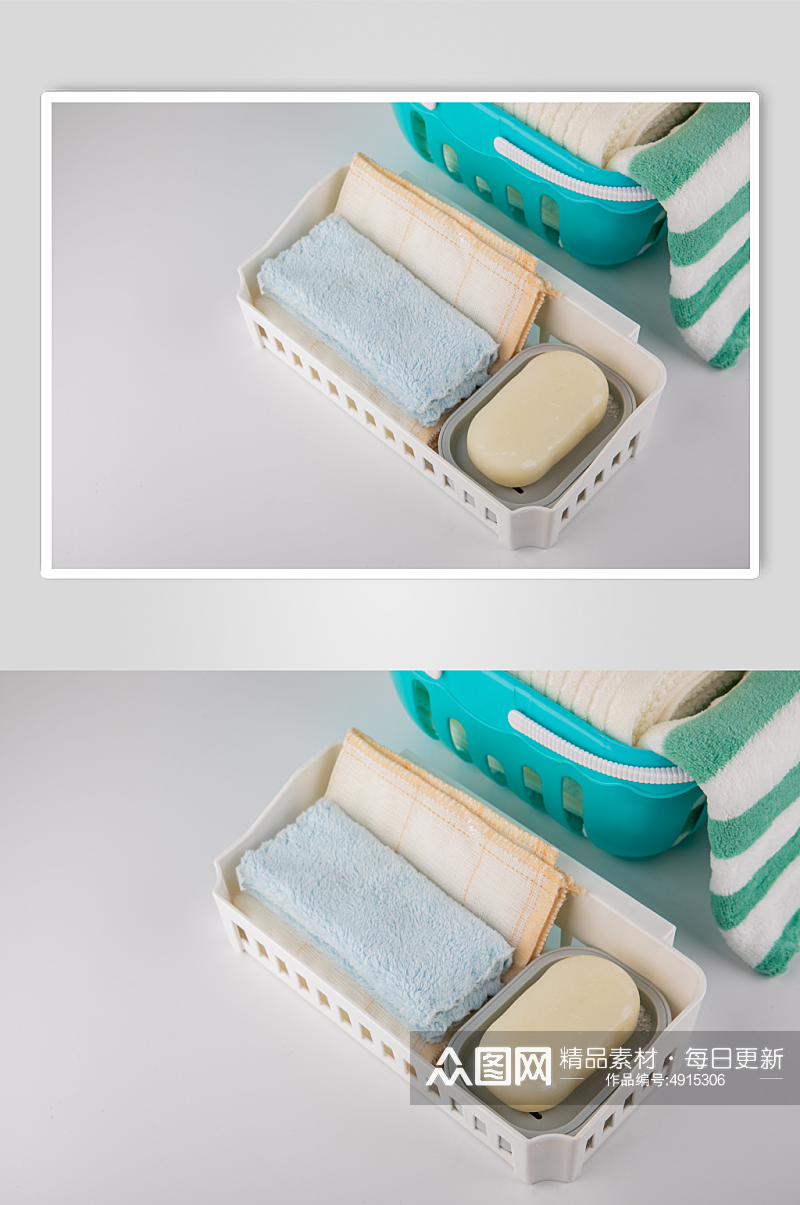 毛巾香皂洗澡清洁用品摄影图片素材