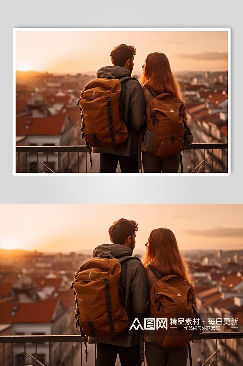 AI数字艺术清晰背影情侣旅行摄影图片素材