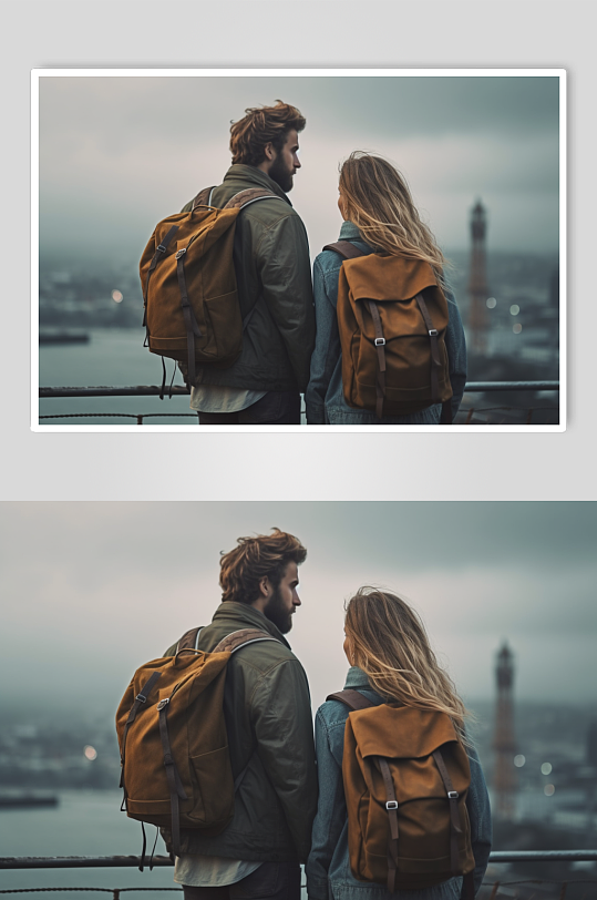 AI数字艺术清晰背影情侣旅行摄影图片