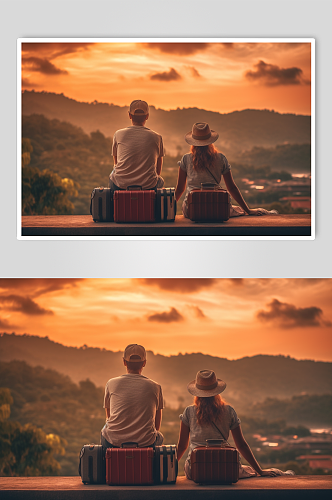 AI数字艺术清晰背影情侣旅行摄影图片