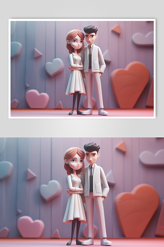 AI数字艺术手绘卡通情侣人物模型