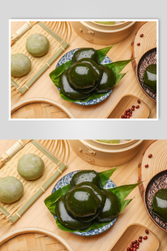 美味绿色艾叶粑清明节摄影图片