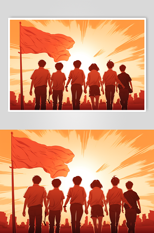 AI数字艺术红旗下的五四青年节创意背景插画-众图网