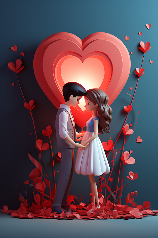 AI数字艺术情人节甜蜜情侣人物模型-众图网