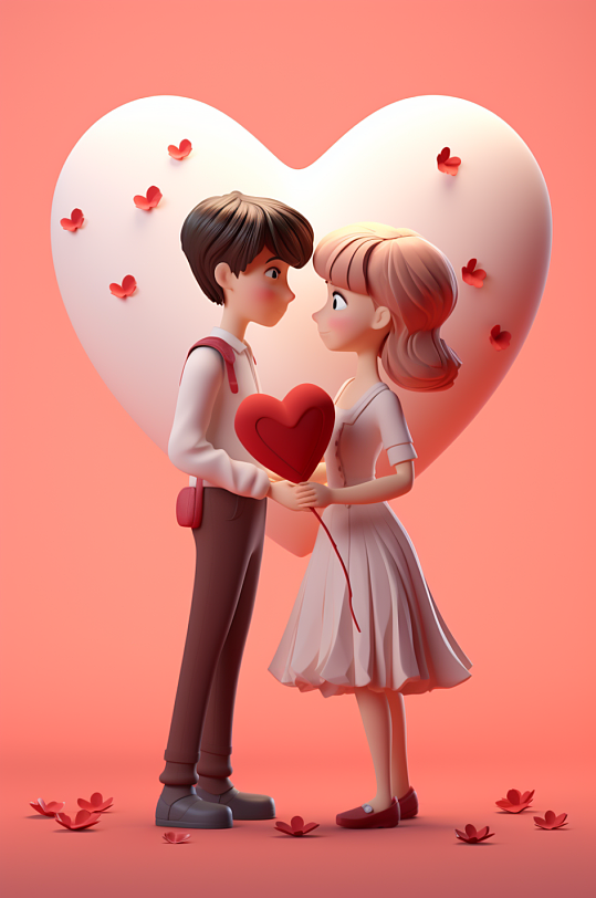 AI数字艺术情人节甜蜜情侣人物模型-众图网