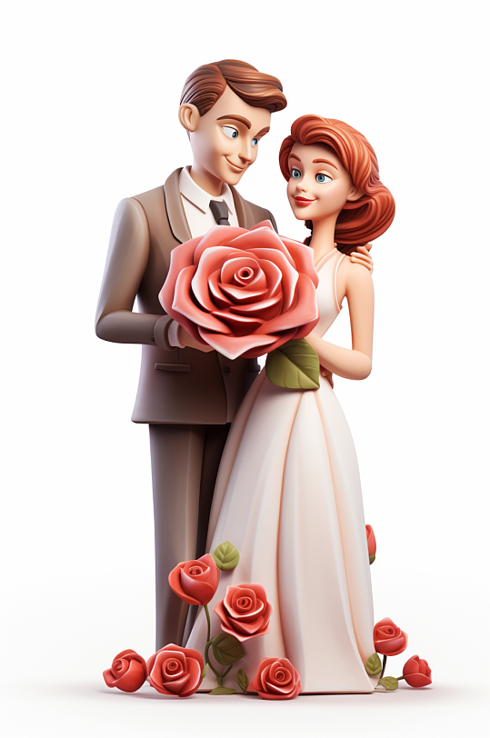 AI数字艺术情人节甜蜜情侣人物模型-众图网