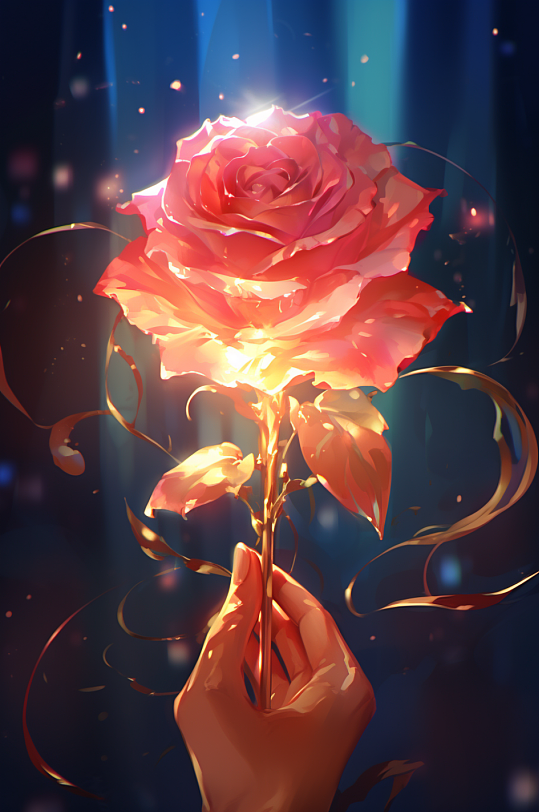 AI数字艺术情人节玫瑰花卉花朵植物插画