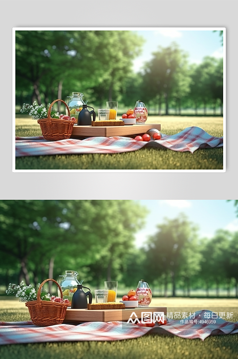 AI数字艺术亲子一家人野餐背影摄影图素材