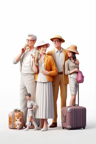 AI数字艺术创意家庭亲子一家人旅游模型