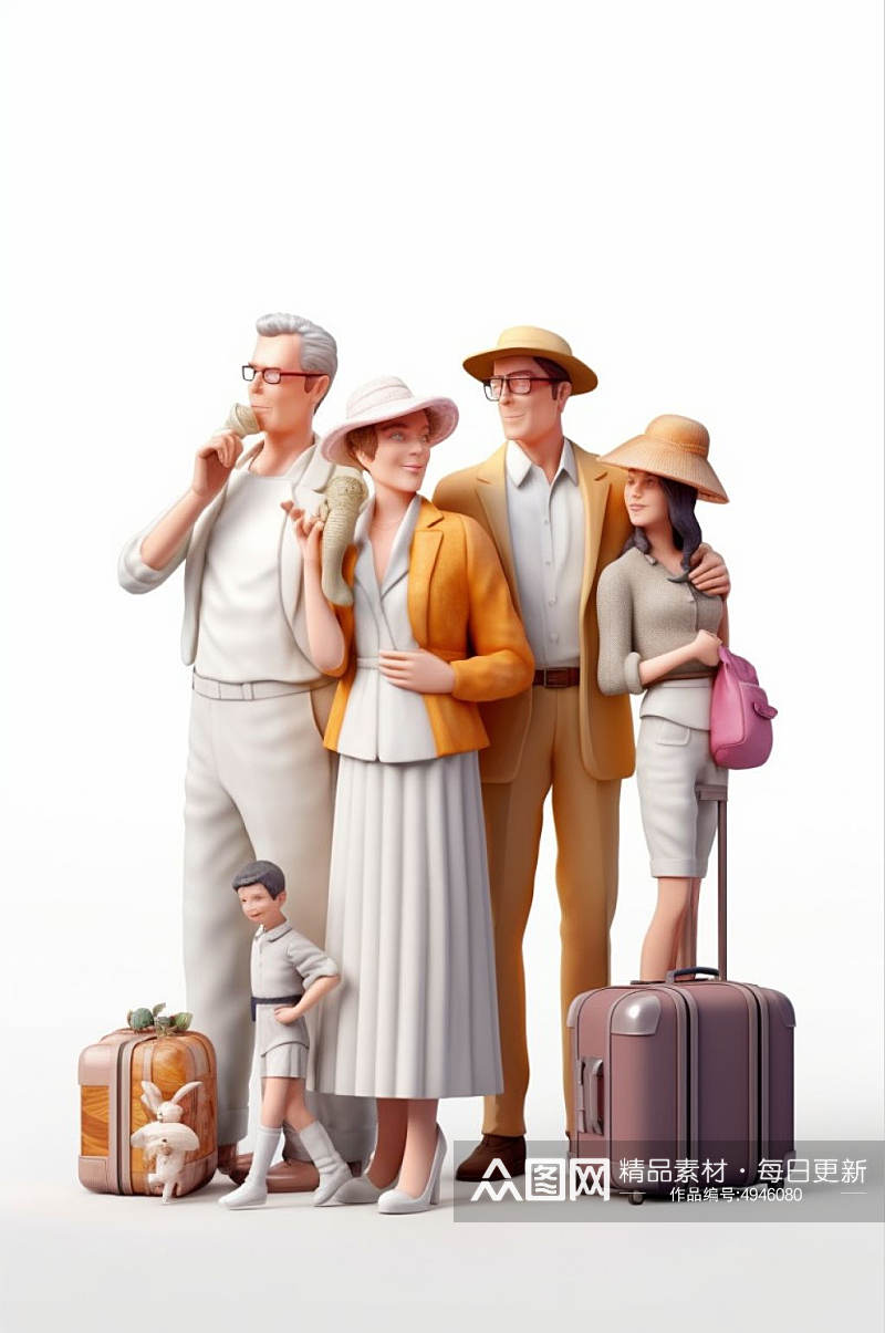 AI数字艺术创意家庭亲子一家人旅游模型素材