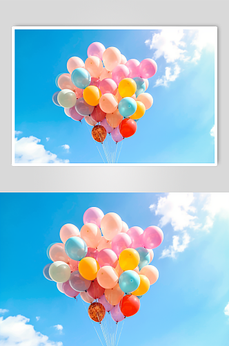 AI数字艺术蓝天气球摄影图
