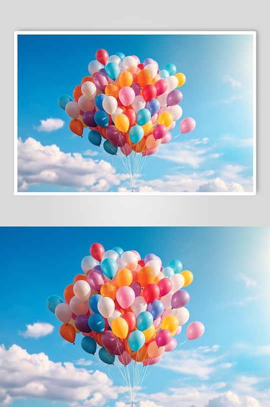 AI数字艺术蓝天漂浮气球摄影图