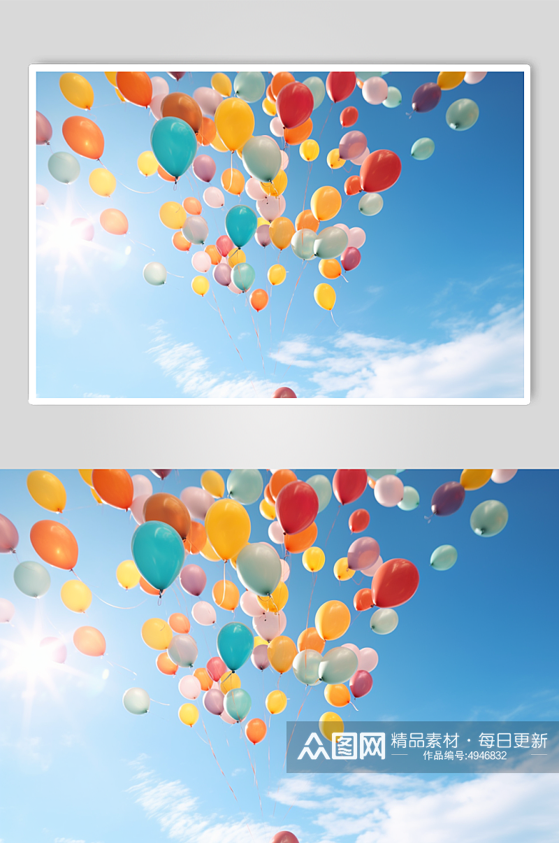 AI数字艺术蓝天漂浮气球摄影图素材
