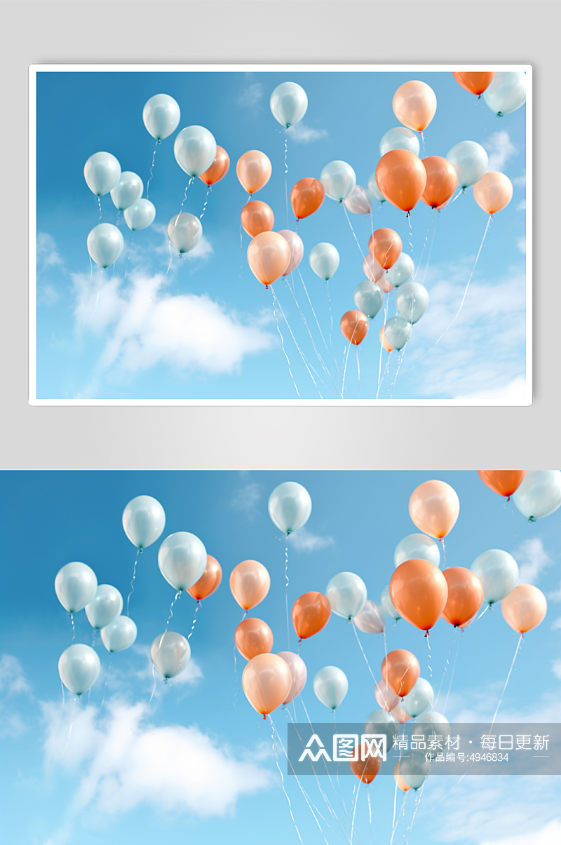 AI数字艺术蓝天漂浮气球摄影图素材