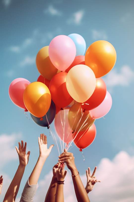 AI数字艺术旅游庆祝活动蓝天多彩的气球摄影图片