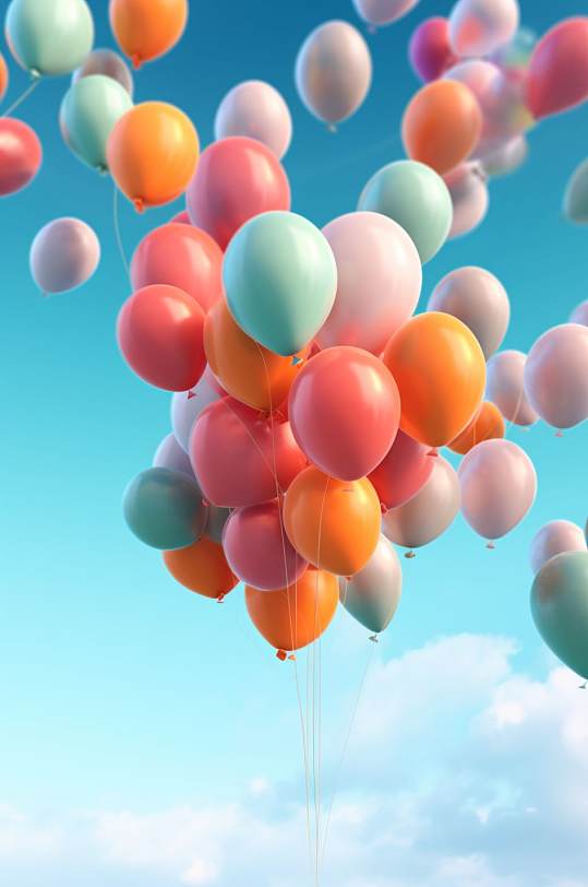 AI数字艺术蓝天多彩的气球摄影图片