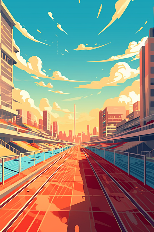 AI数字艺术扁平风校园球场操场插画-众图网