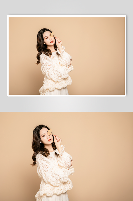 秋季白色羊毛毛衣氛围女性人物摄影图片-众图网