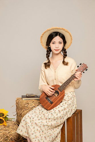 秋季碎花连衣裙氛围女性旅游人物摄影图片