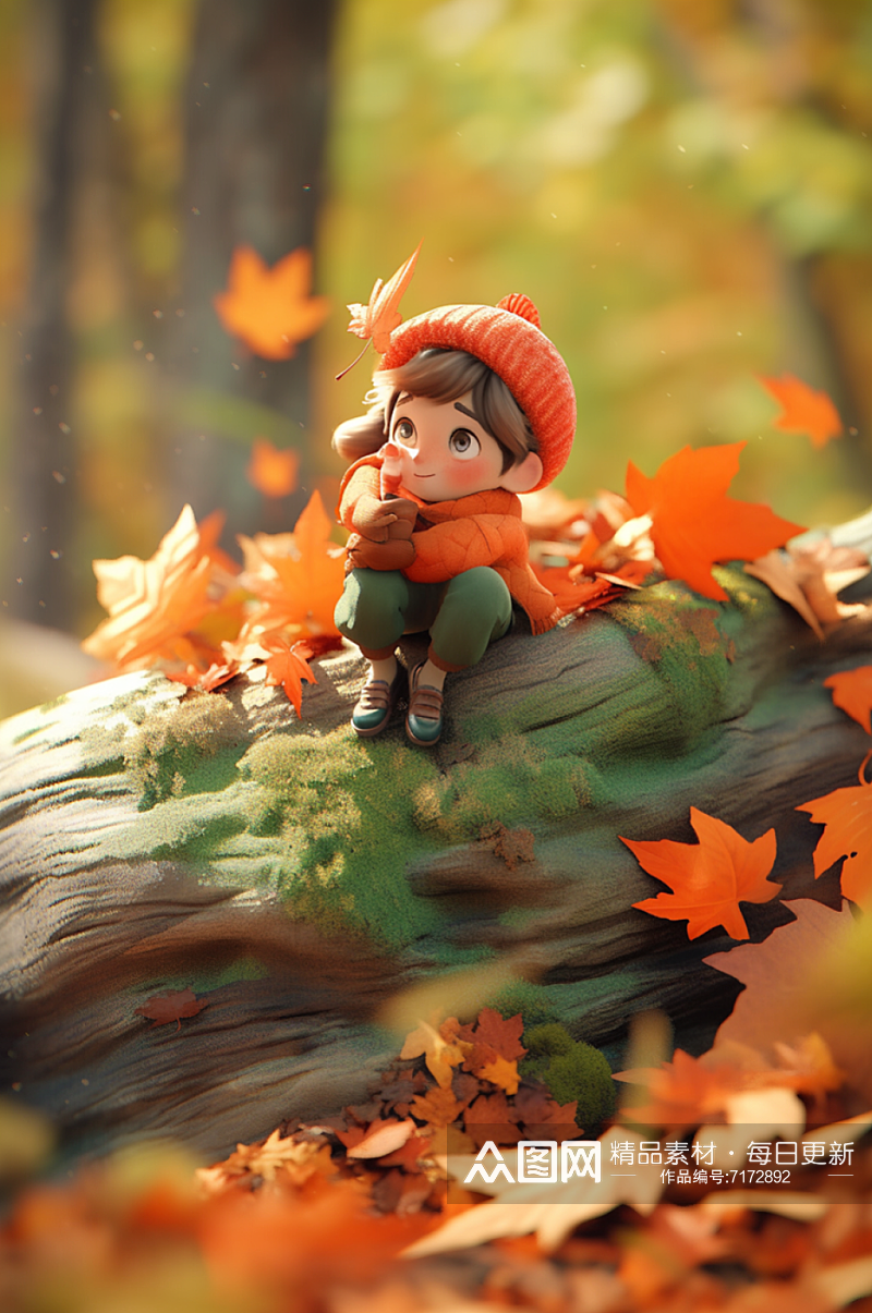 AI数字艺术秋季风景人物场景插画素材